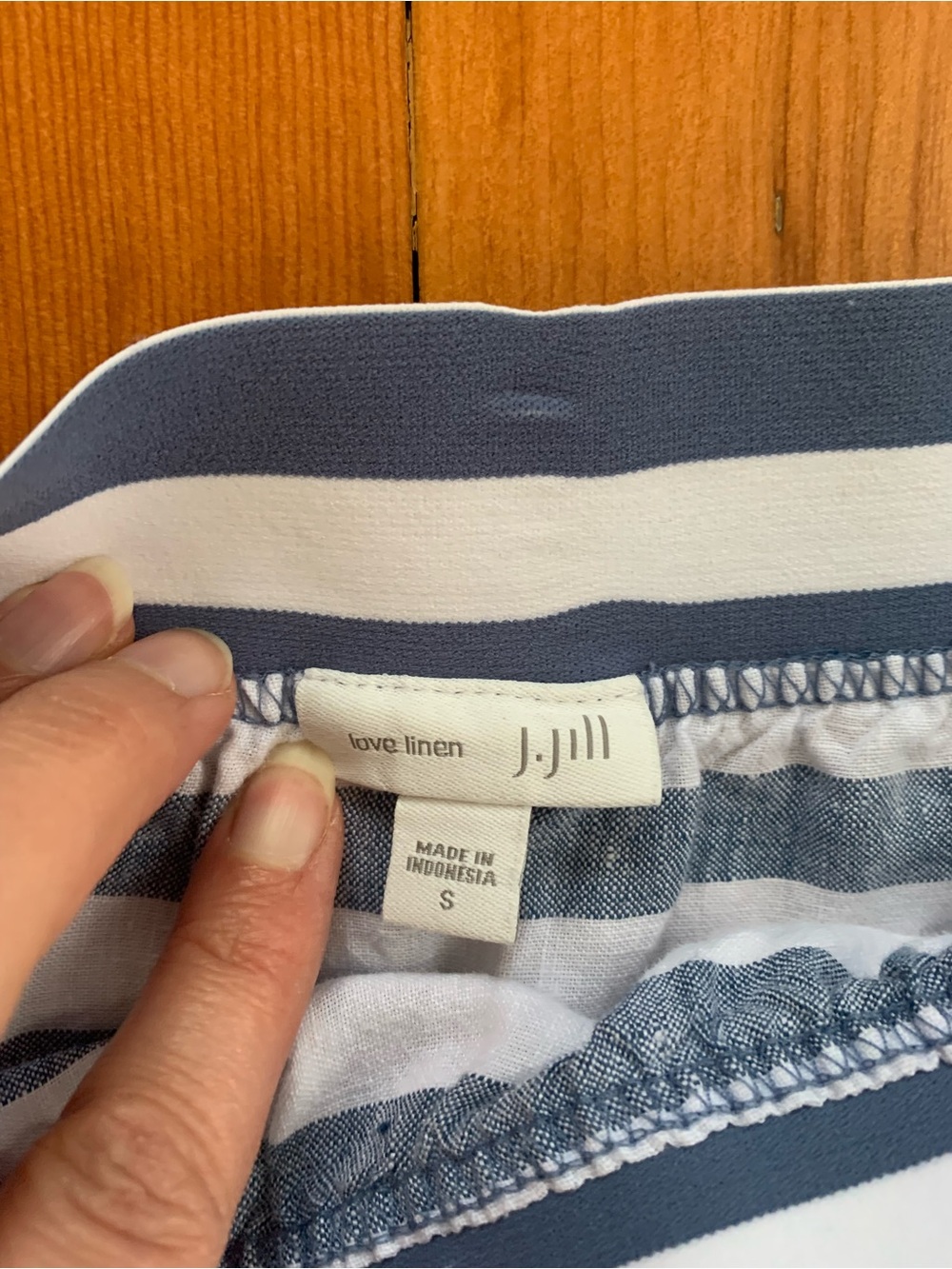 100% Linen Striped Blue & White Long Skirt with Button Front - Picture 3 of 8